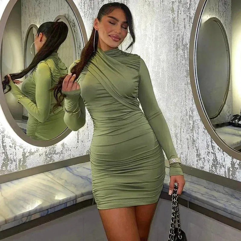 Ruched Bodycon Long Sleeve Mini Dress