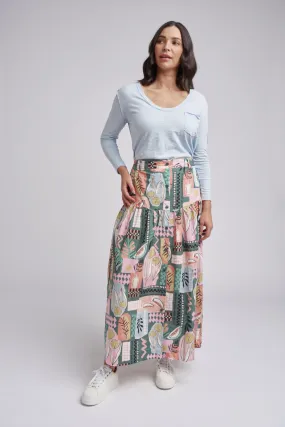 Ruffle Poppy Print Cotton Maxi Skirt