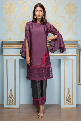 Sadia Aamir - Purple And Charcoal Flora - SA-LP08 - Khaddi Cotton - 1 Piece