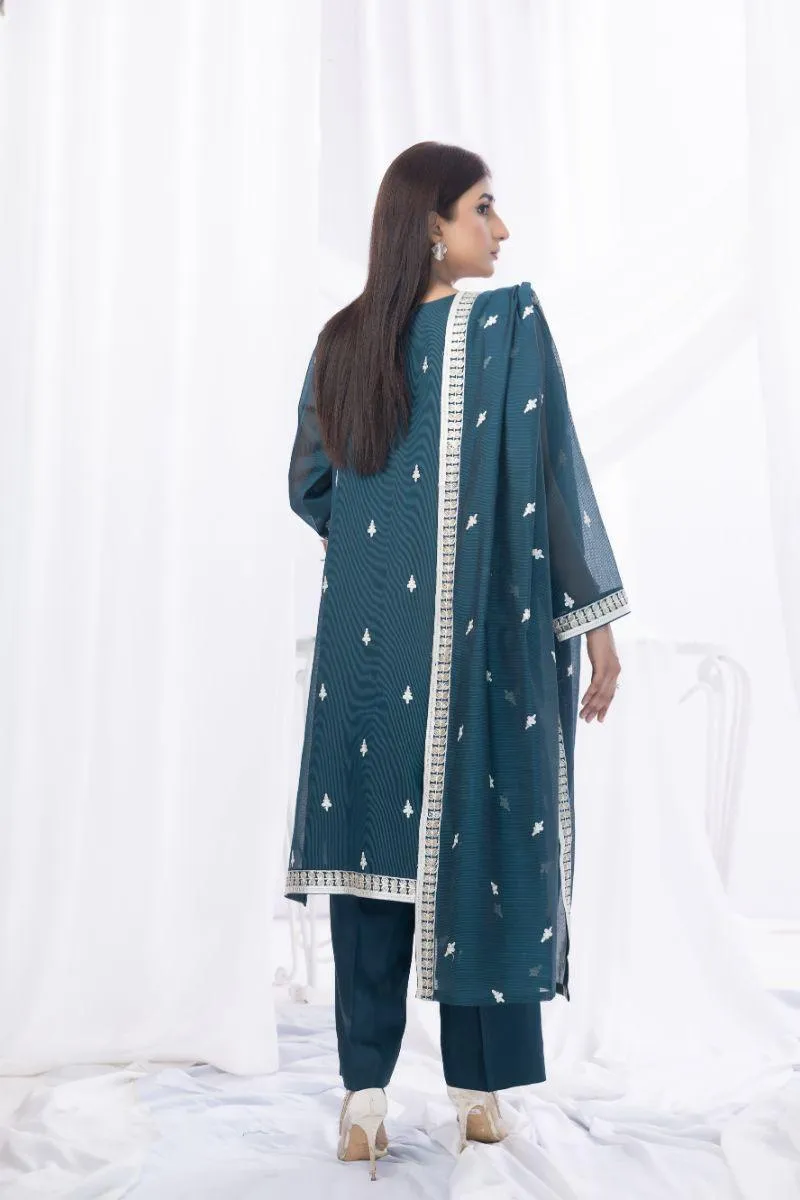 Sadia Aamir - Sabaat - Teal - Khaddi Net - 3 Piece