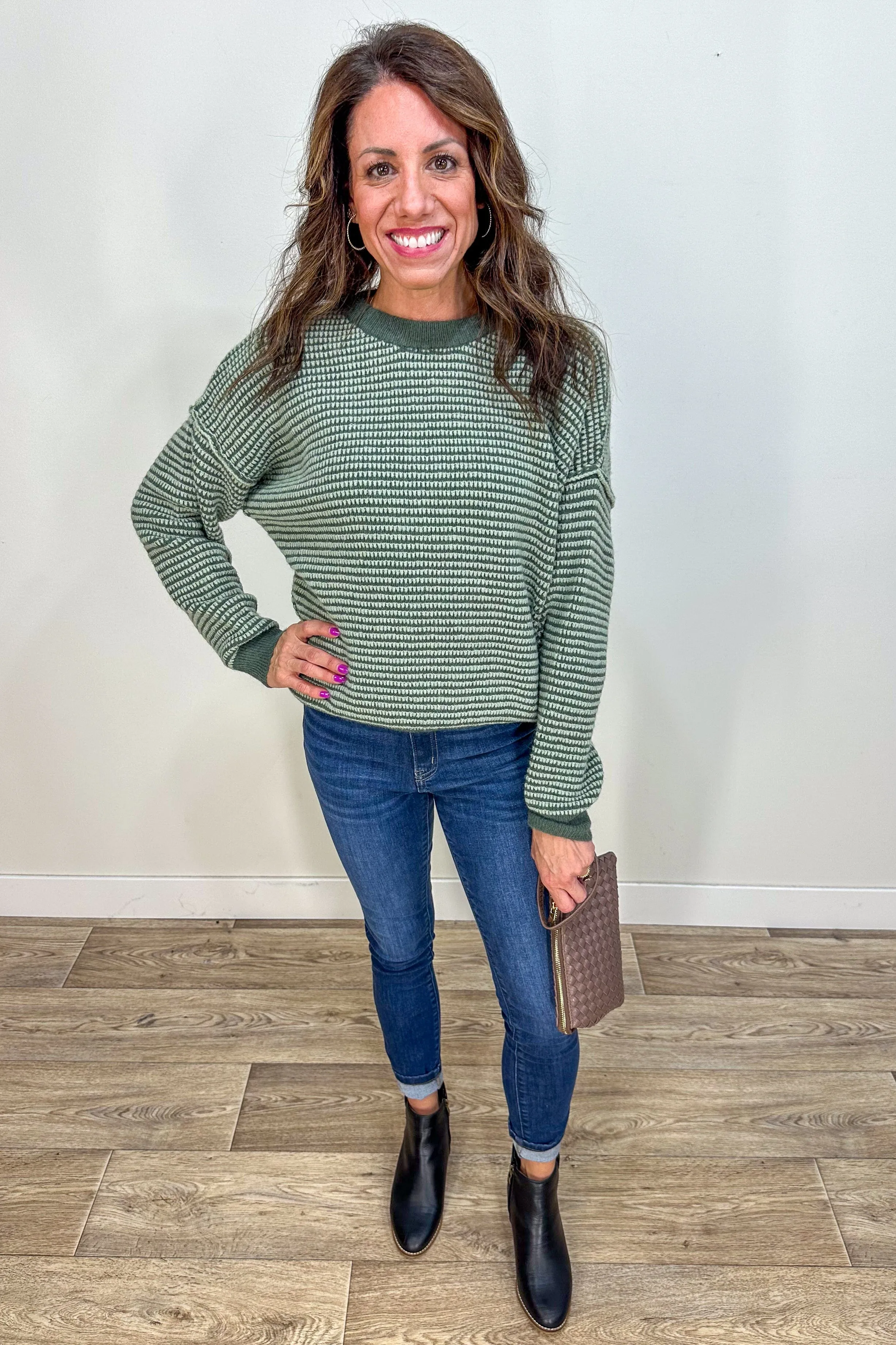 Sage Stripe Textured Sweater