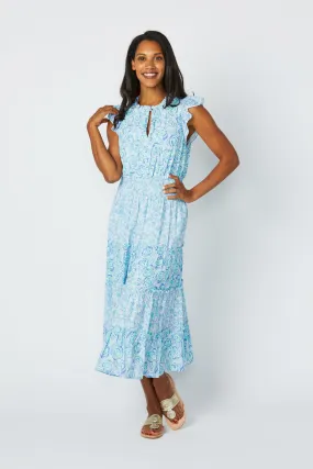 Sail to Sable Flutter Sleeve Midi Dress - Blue Multi