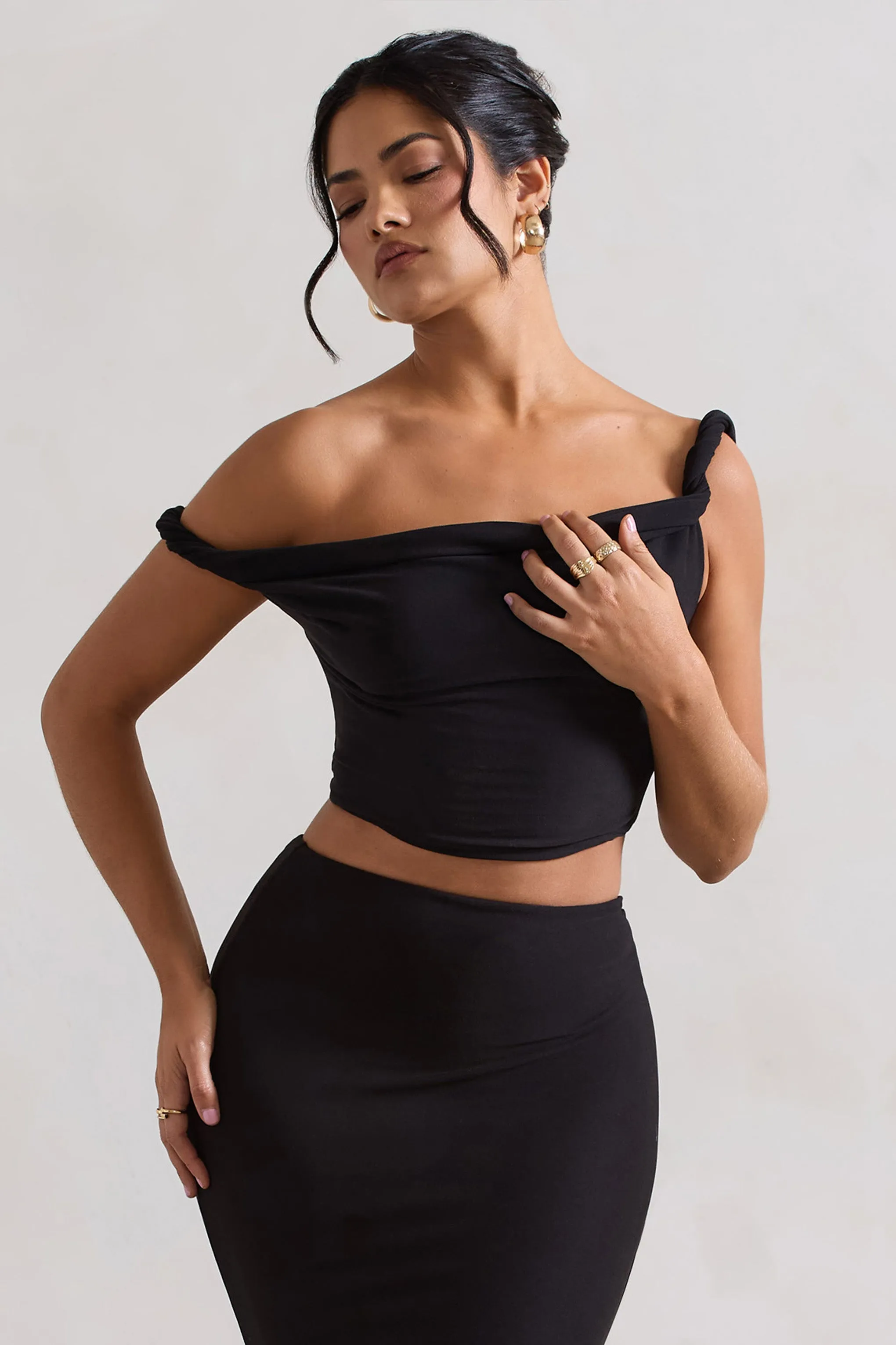 Sami | Black Twisted Asymmetric Crop Top