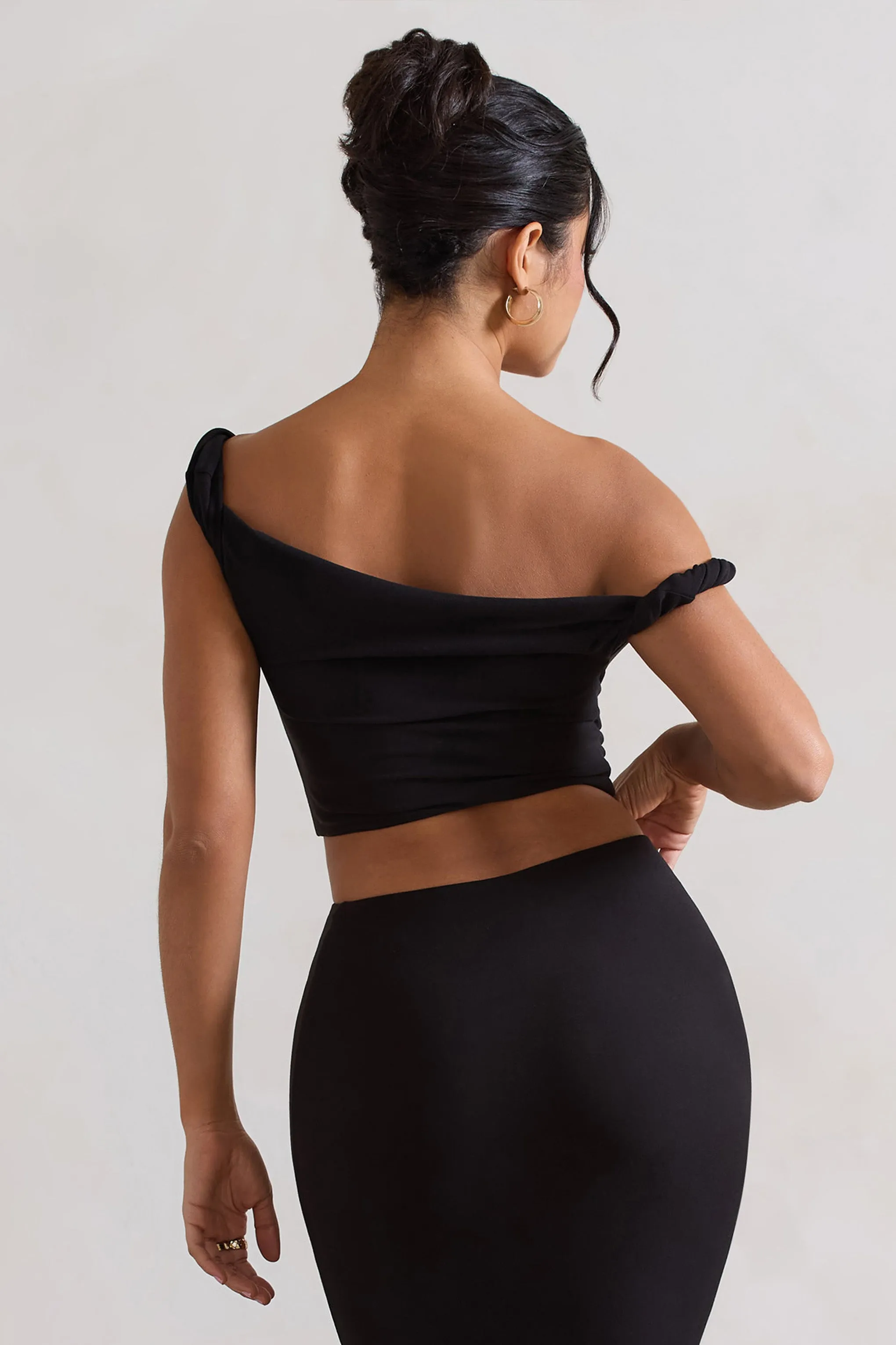 Sami | Black Twisted Asymmetric Crop Top