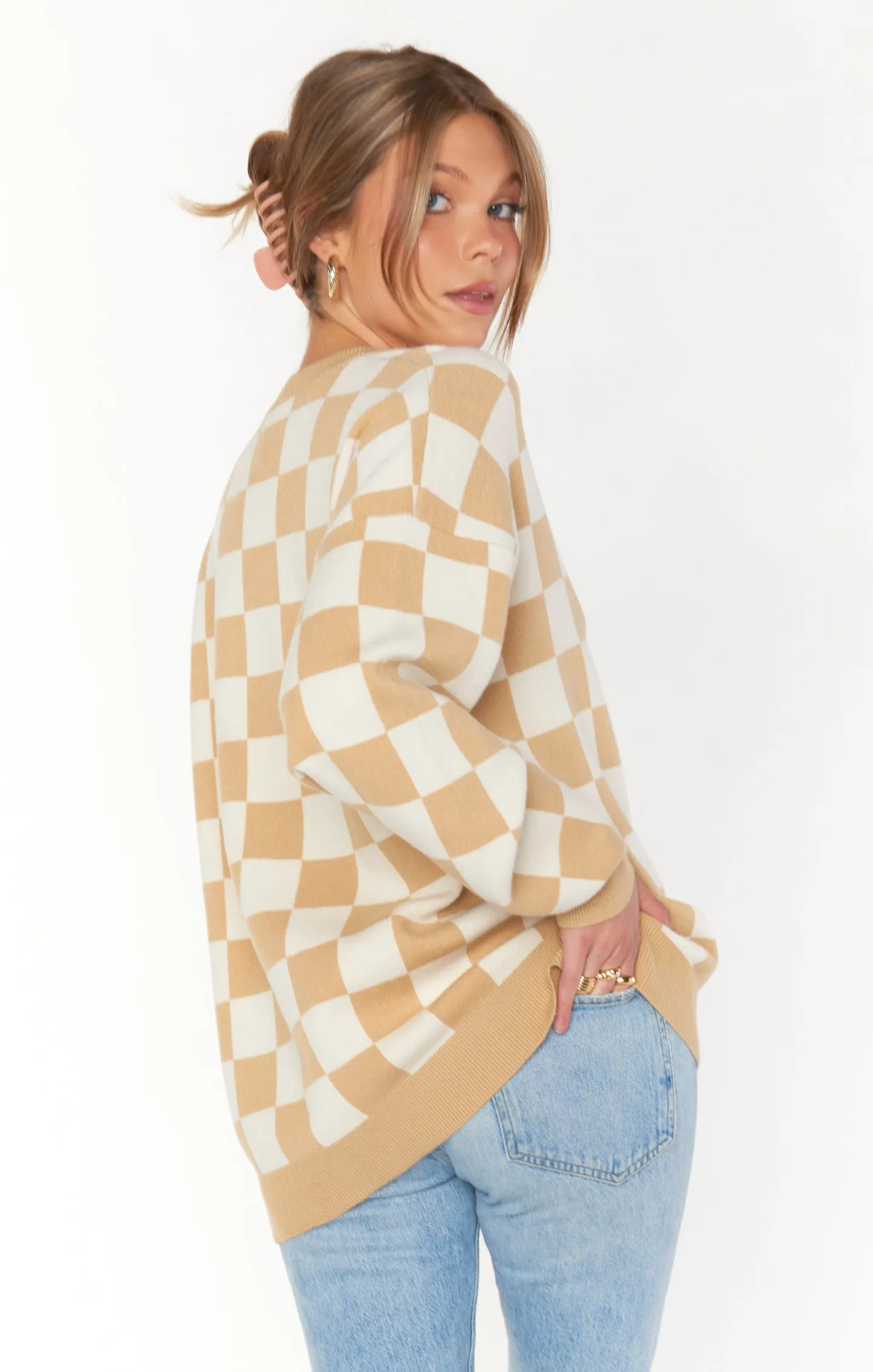 Scout Sweater ~ Tan Checker Knit