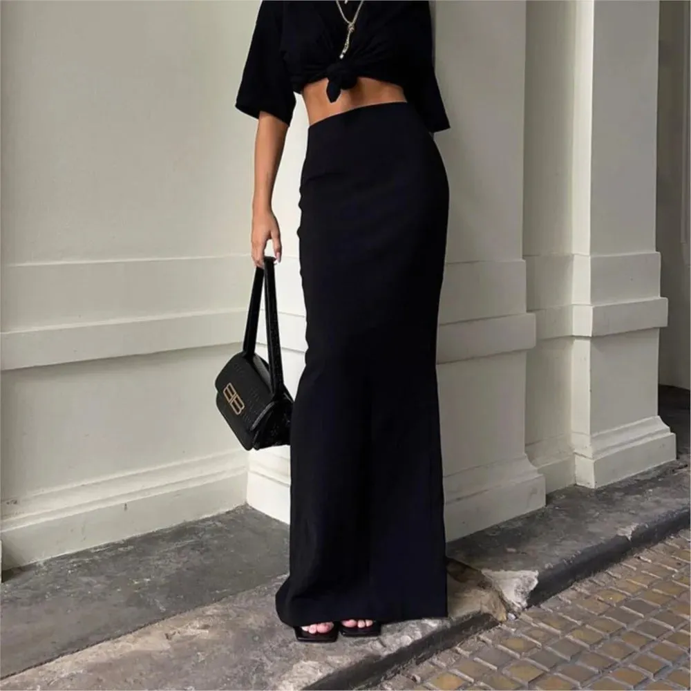 Sexy Tight Black Maxi Bodycon Thick Autumn Winter Long Package Hip Skirt