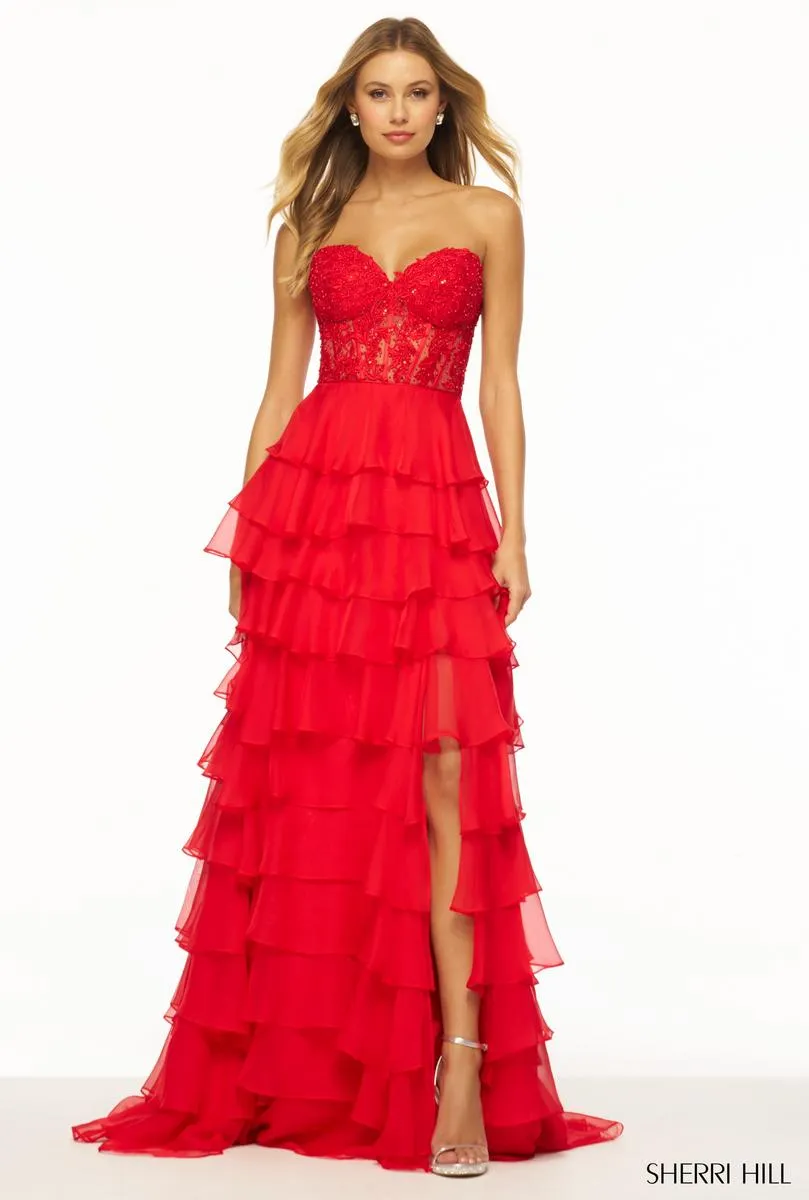 Sherri Hill Ruffle Corset Prom Dress 56162