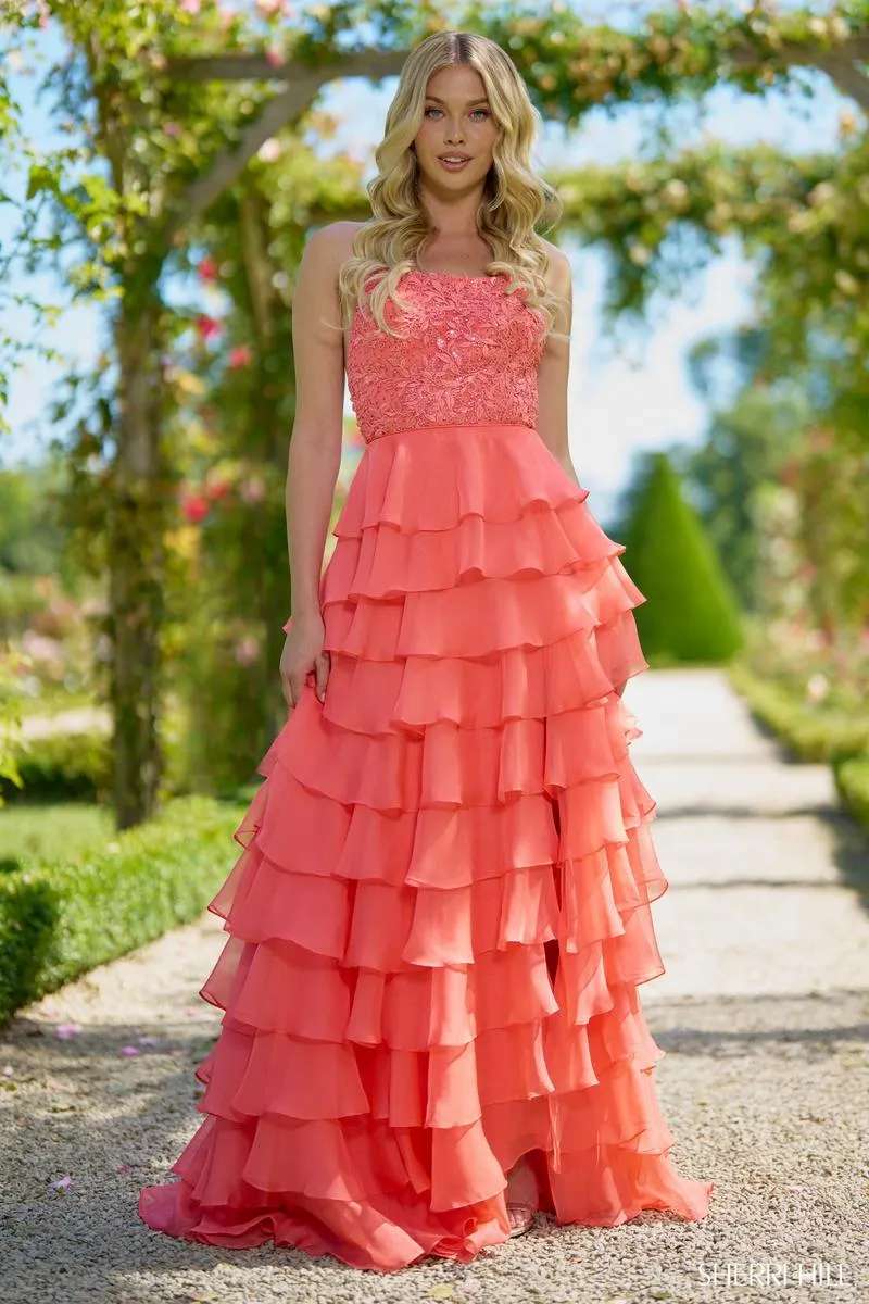 Sherri Hill Ruffle Open Back Prom Dress 56866