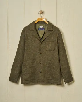 Shetland Wool Loafer Jacket in Olive Herringbone