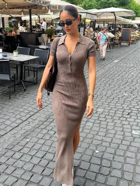 Short Bodycon Knitted V-Neck Sleeve Maxi Women Sexy Split Dress Dress