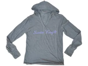 Siesta Key, Florida SAAG Women Gray Tri-Blend Long Sleeve Hooded T-Shirt