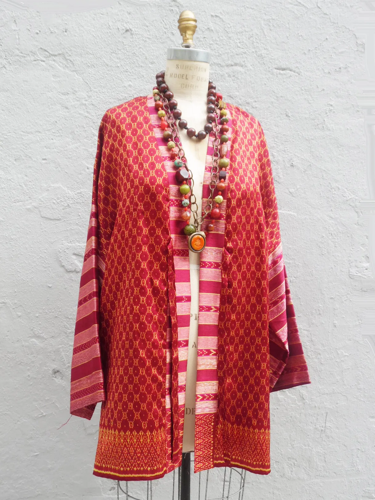 Silk Ikat Organza Kimono Caftan Aubergine