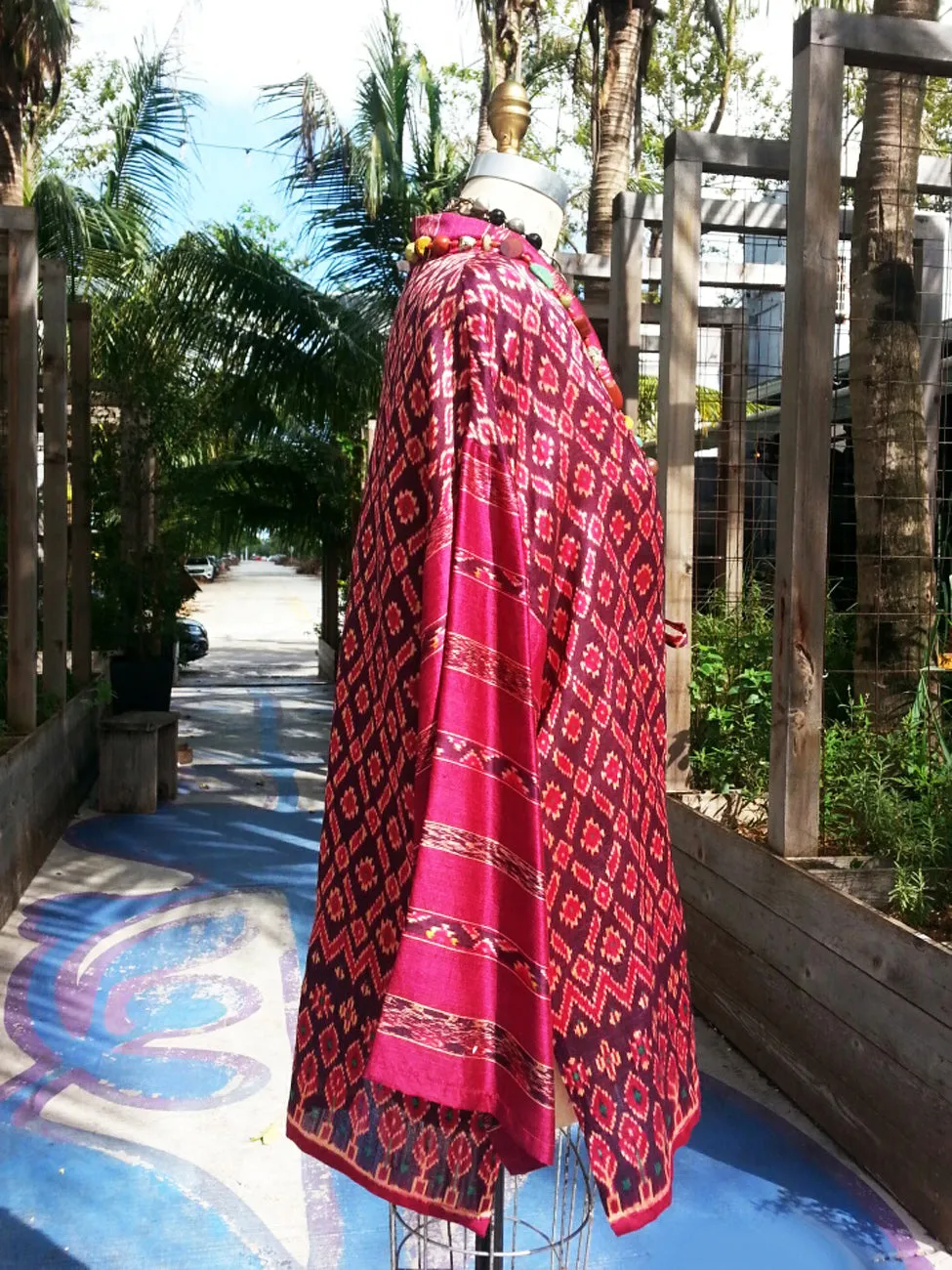 Silk Ikat Organza Kimono Caftan Aubergine