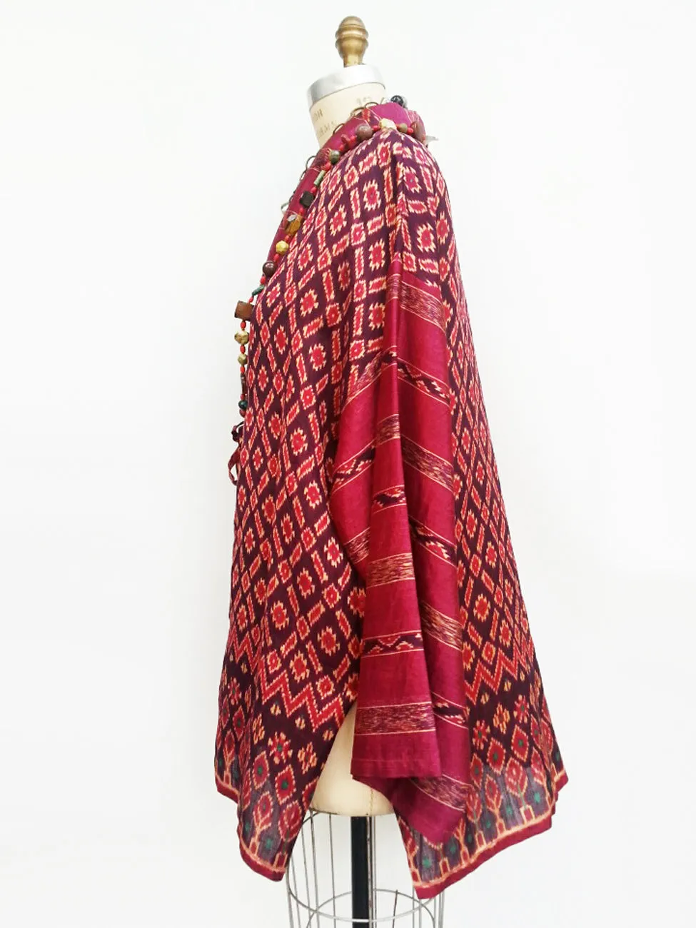 Silk Ikat Organza Kimono Caftan Aubergine