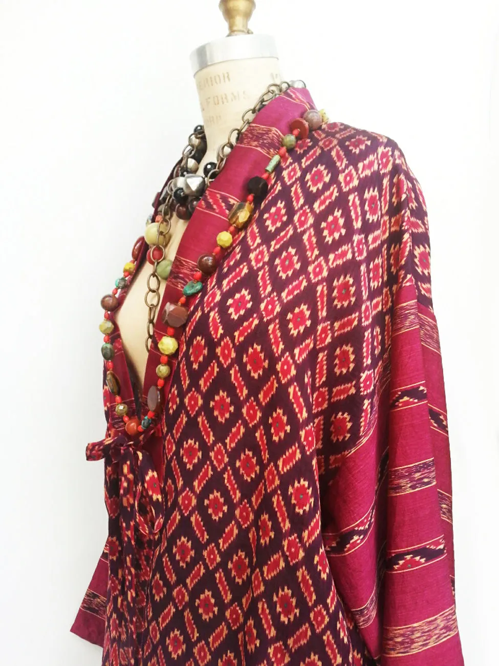 Silk Ikat Organza Kimono Caftan Aubergine