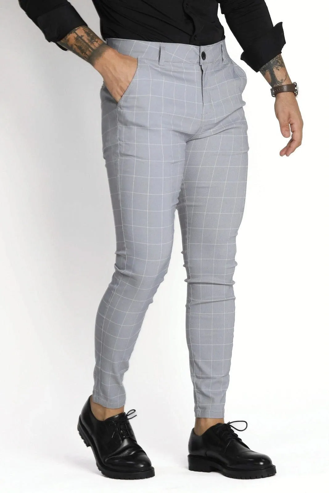 Silver Checkered Dress Pants