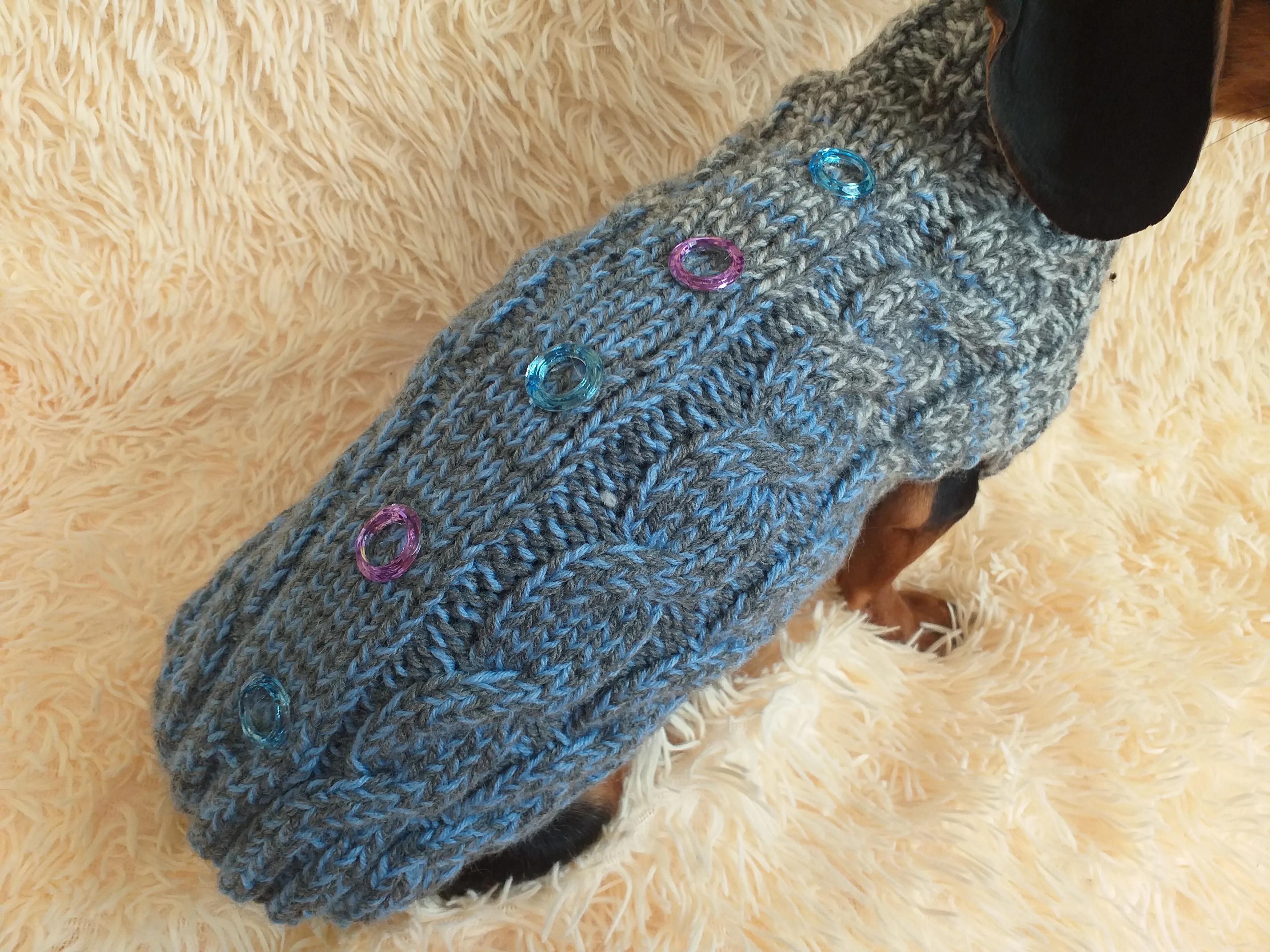 Size L Sweater for mini dachshund with arana,dachshund cloches wool sweater