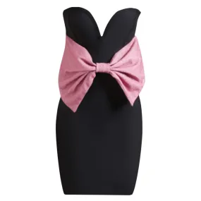 Slimming Patchwork Bowknot Bodycon Dresses For Women Strapless Sleeveless High Waist Backless Dress Female Fashion