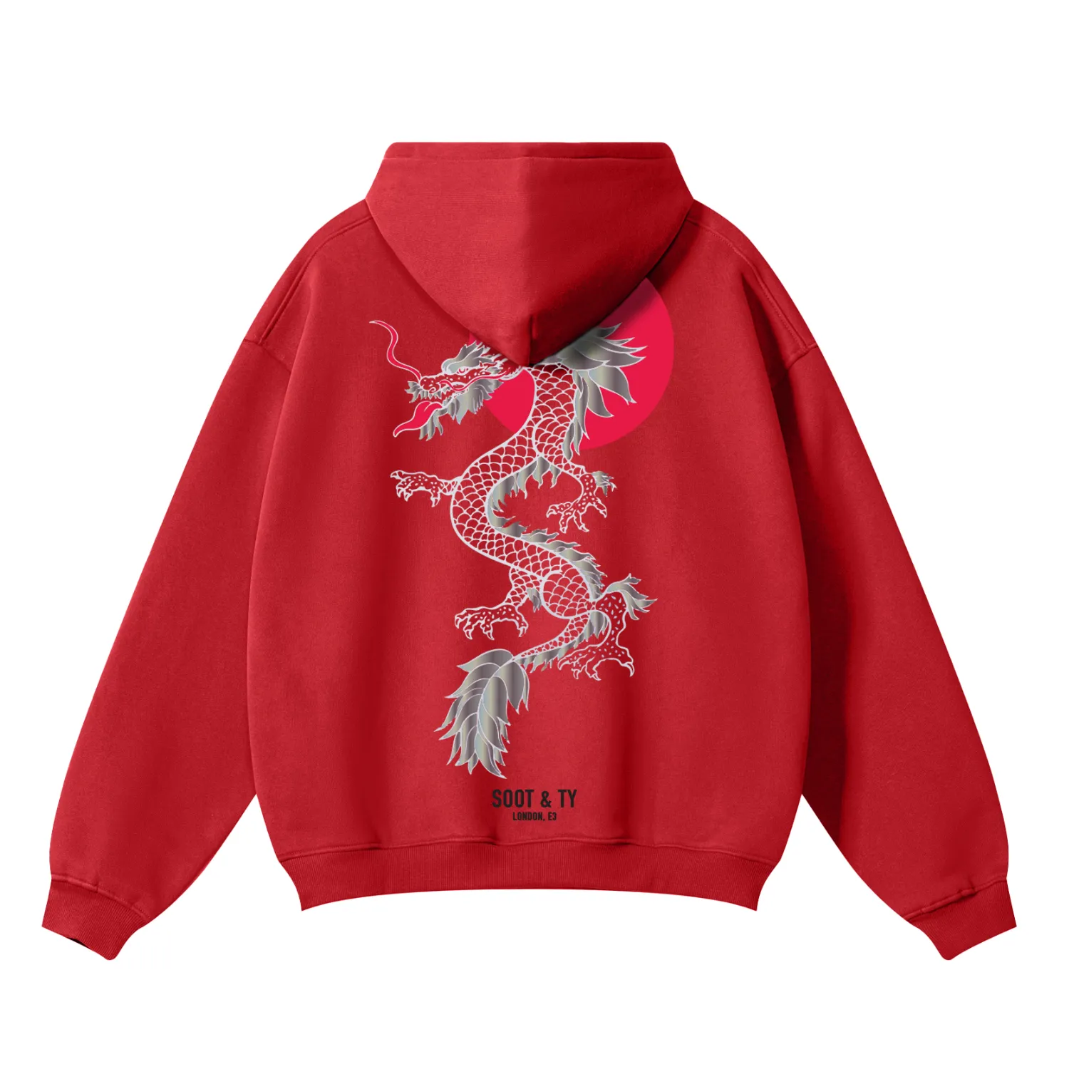 Soot and Ty Reflective Dragon Print Relaxed Fit Red Hoodie