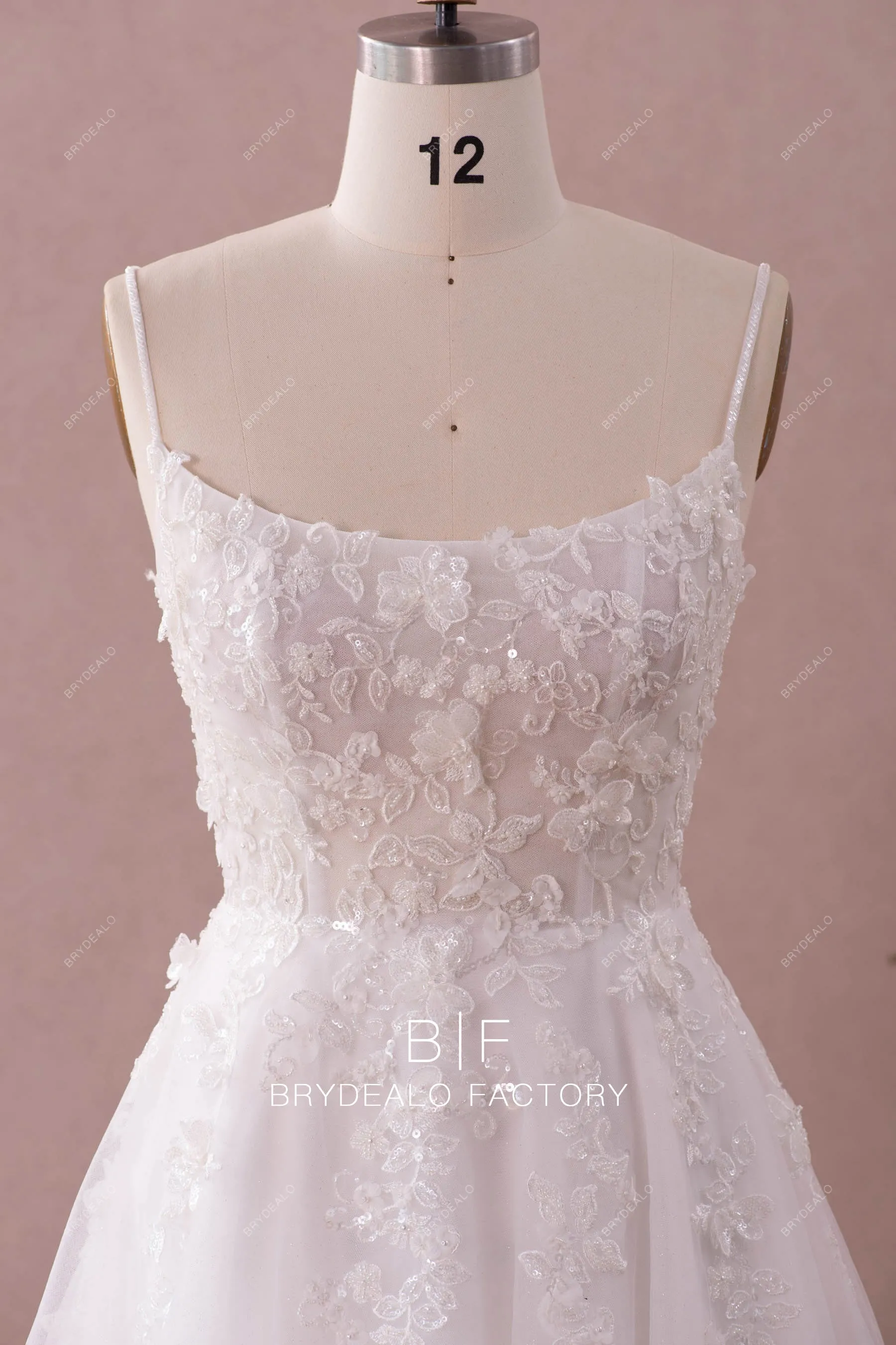 Spaghetti Straps Shimmery Lace Princess A-line Wedding Dress