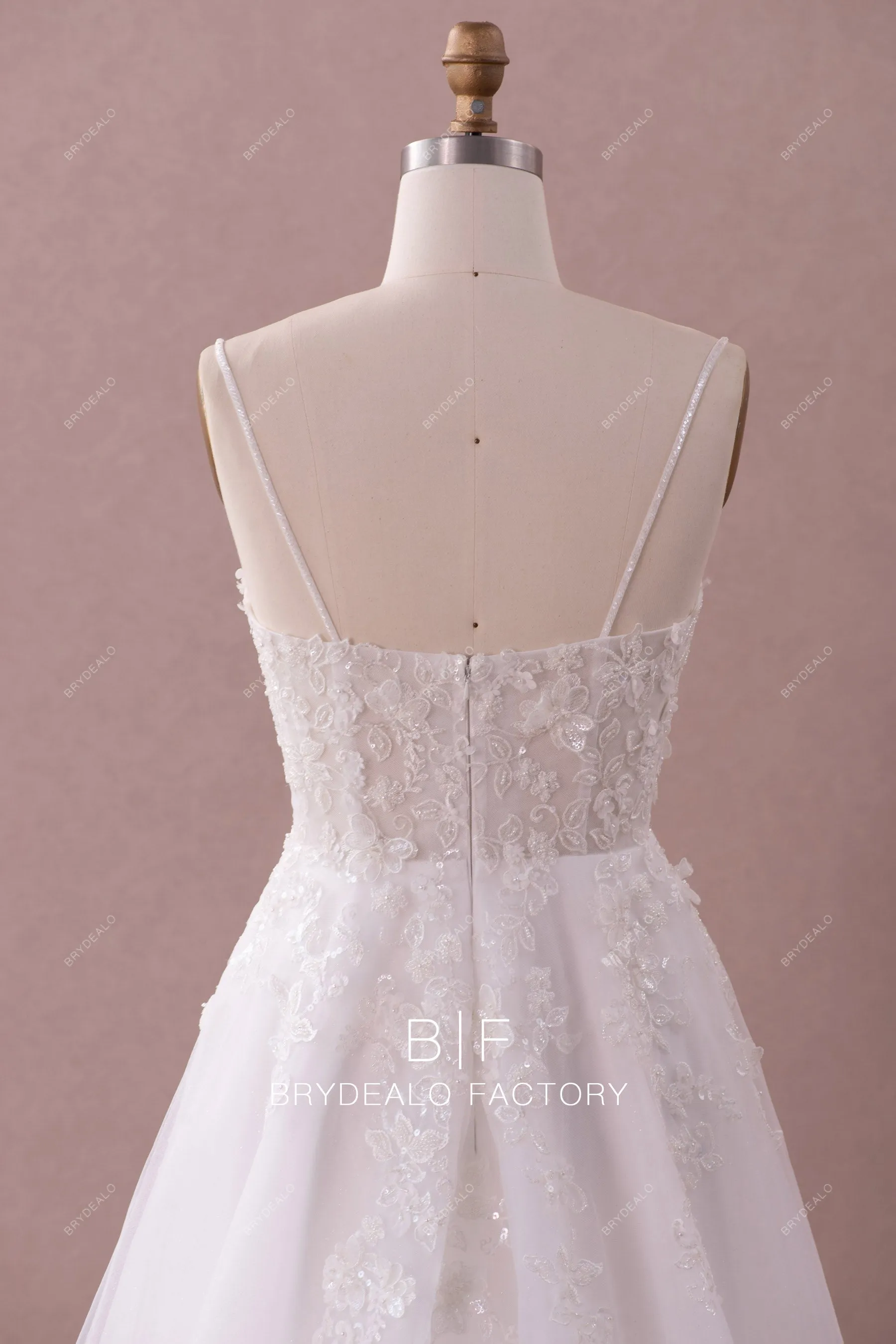 Spaghetti Straps Shimmery Lace Princess A-line Wedding Dress