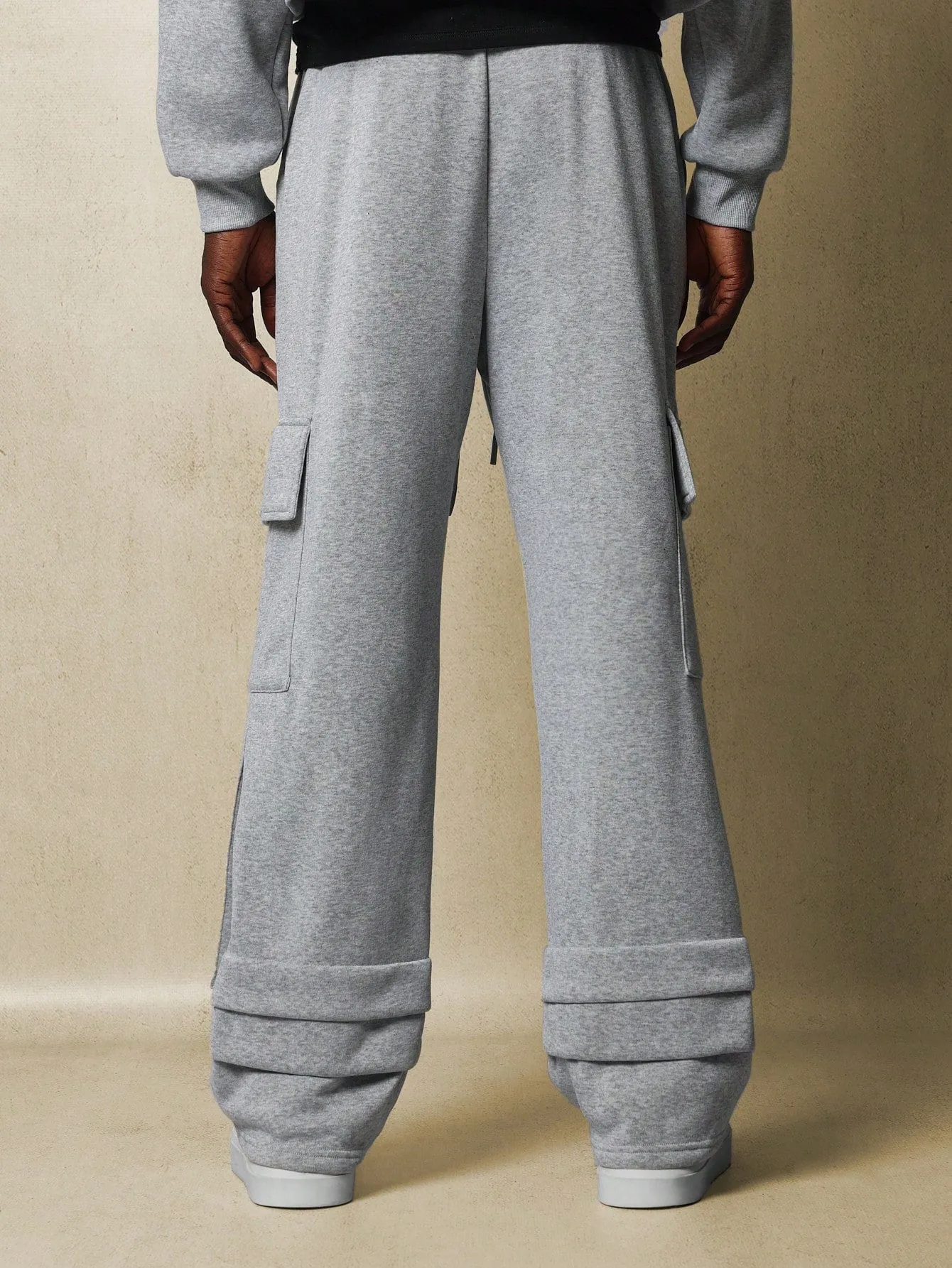 Straight Fit Drop Crotch Stacked Hem Cargo Sweatpants