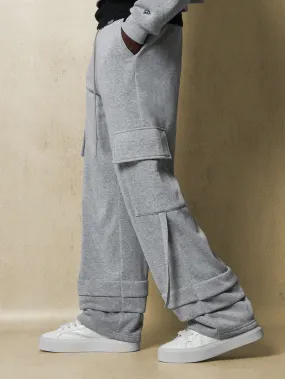 Straight Fit Drop Crotch Stacked Hem Cargo Sweatpants