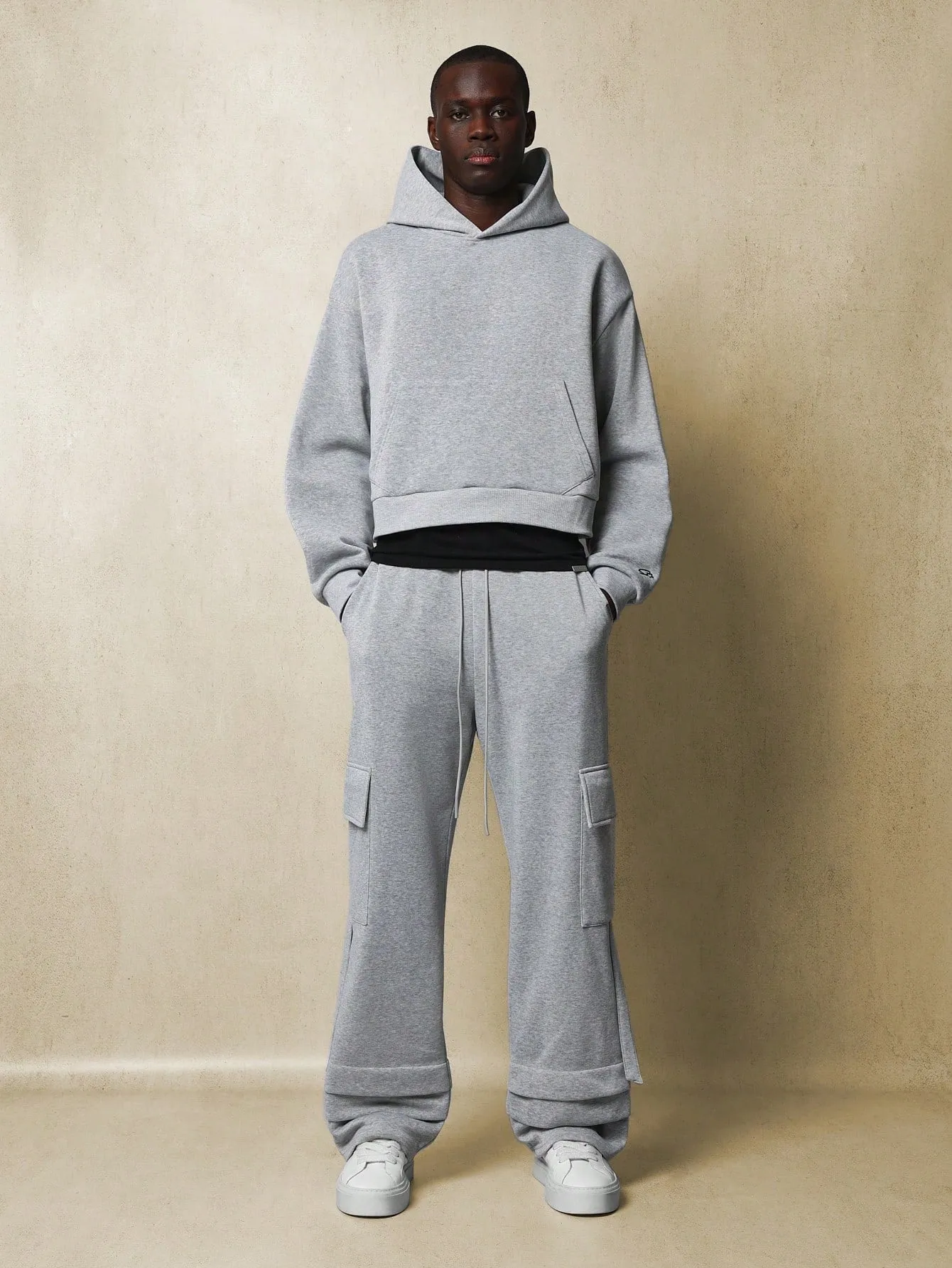 Straight Fit Drop Crotch Stacked Hem Cargo Sweatpants