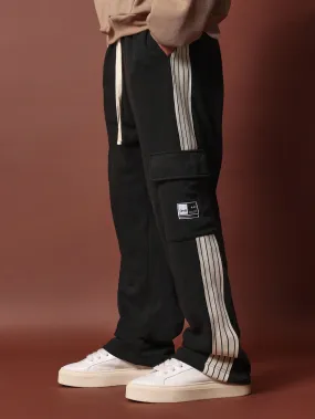 Straight Fit Multi Pocket Cargo Sweatpants With Drawcords & Side Tape