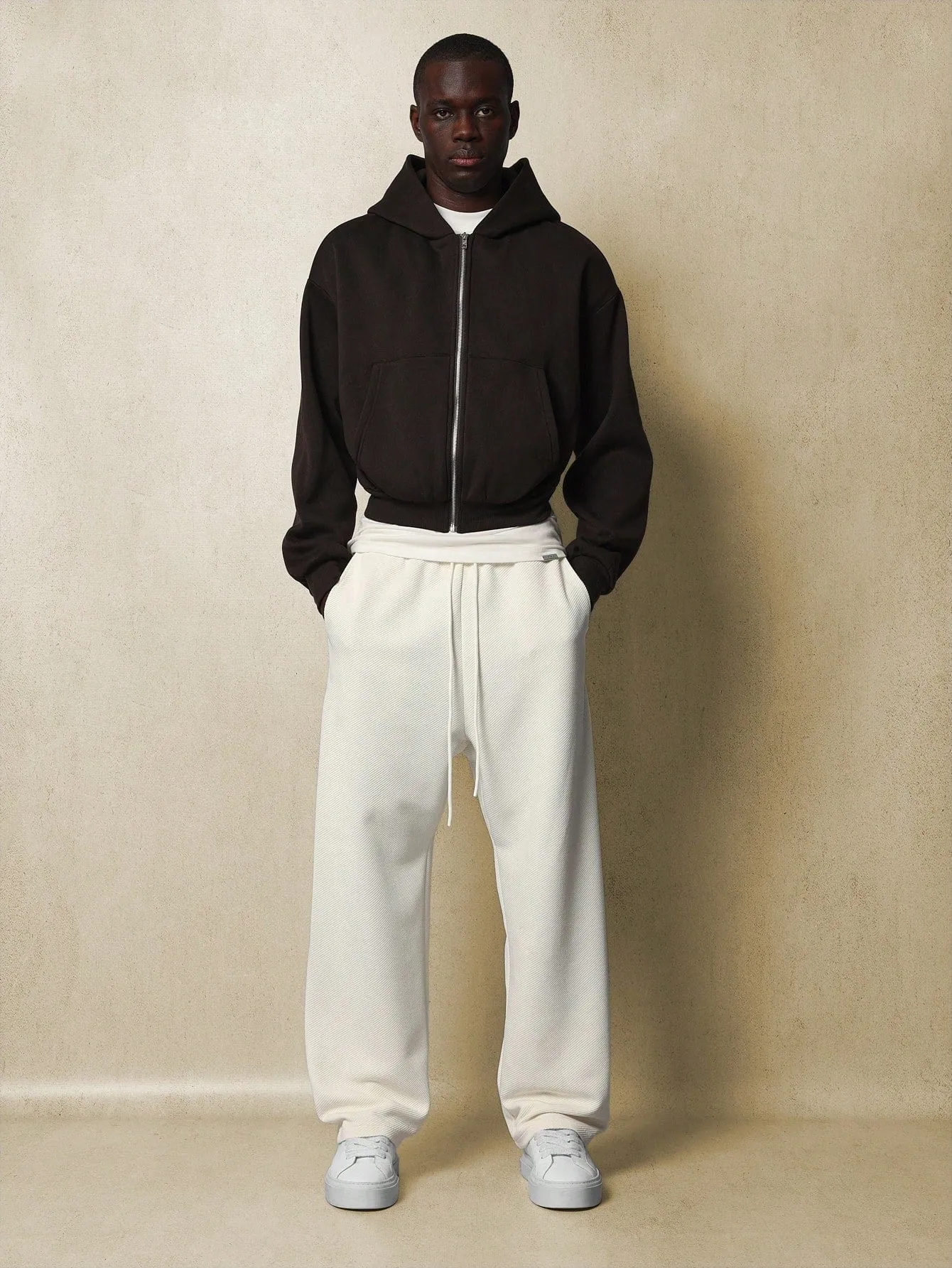 Straight Fit Textured Sweatpants With Drawstrings