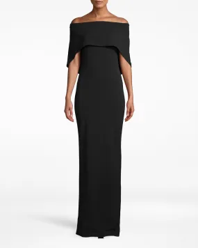 STRUCTURED HEAVY JERSEY CAPE GOWN in BLACK