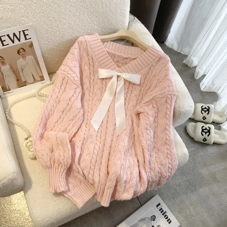 Sweet V-Beck Bow Sweater