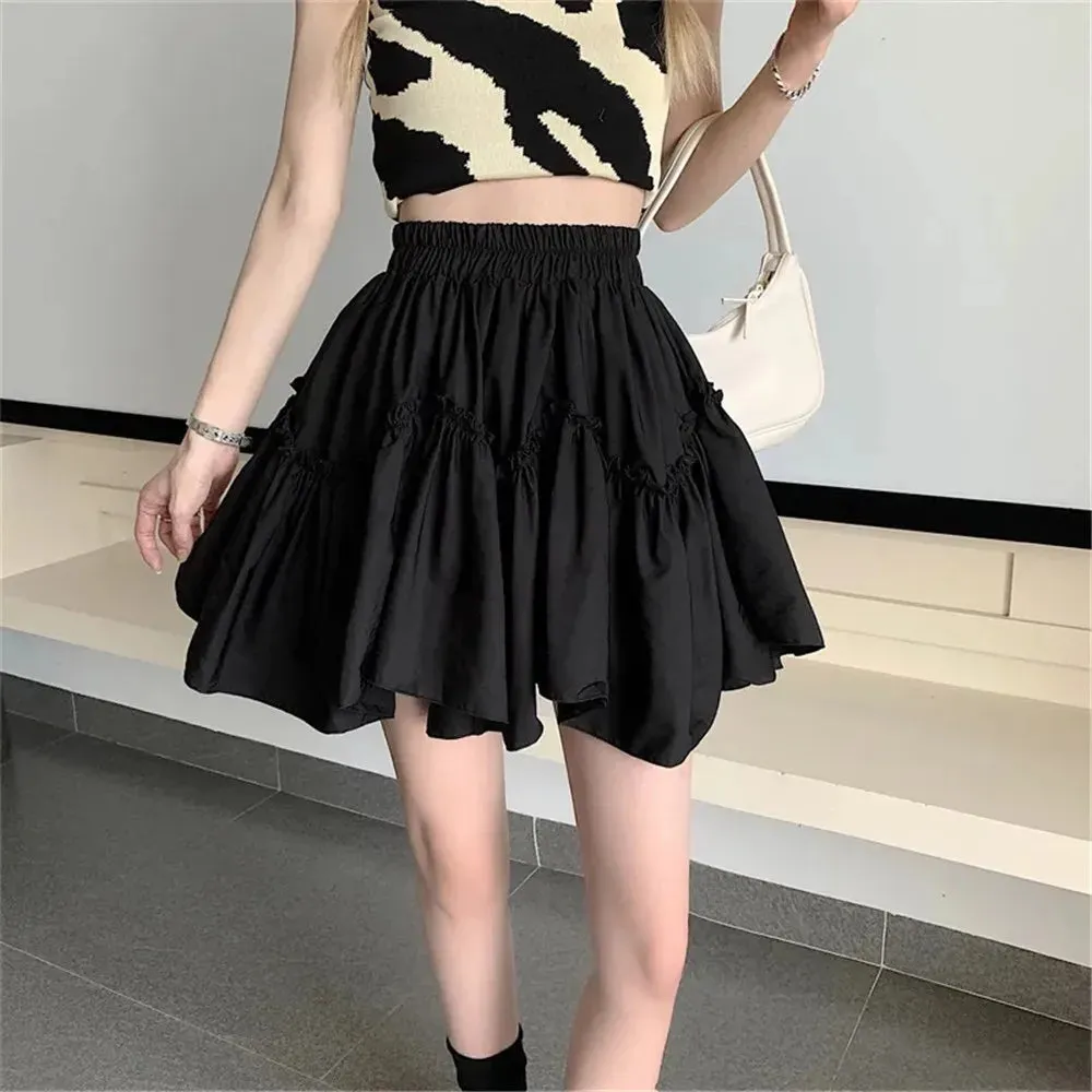 Sweet White Lolita Fungus Mini Pleated Skirt Women Summer Kawaii Patchwork Black Goth tutu Skirt Korean Y2k Preppy Streetwear