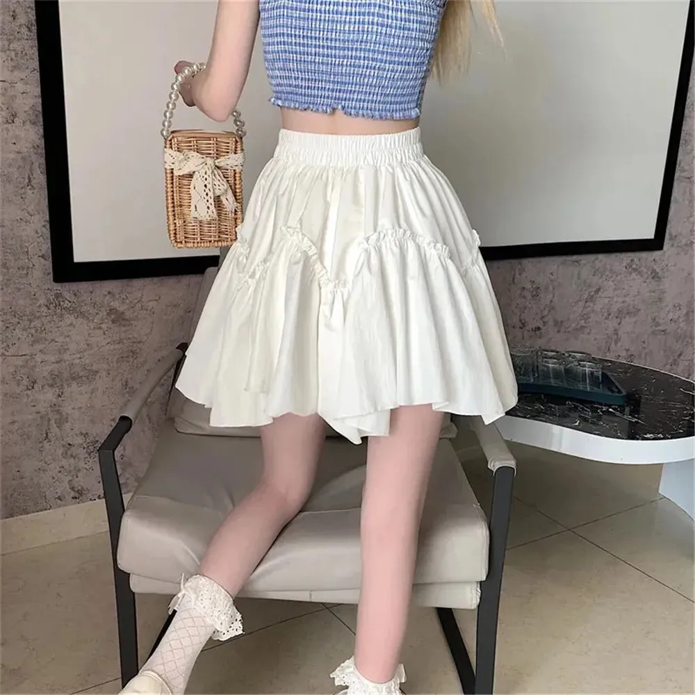 Sweet White Lolita Fungus Mini Pleated Skirt Women Summer Kawaii Patchwork Black Goth tutu Skirt Korean Y2k Preppy Streetwear