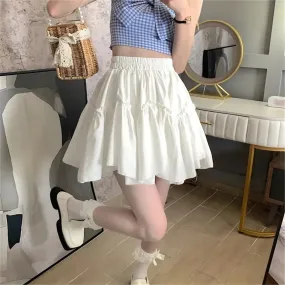 Sweet White Lolita Fungus Mini Pleated Skirt Women Summer Kawaii Patchwork Black Goth tutu Skirt Korean Y2k Preppy Streetwear