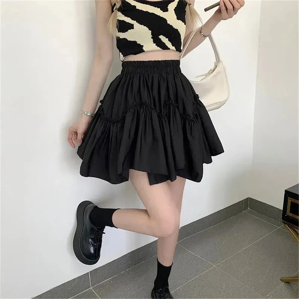 Sweet White Lolita Fungus Mini Pleated Skirt Women Summer Kawaii Patchwork Black Goth tutu Skirt Korean Y2k Preppy Streetwear