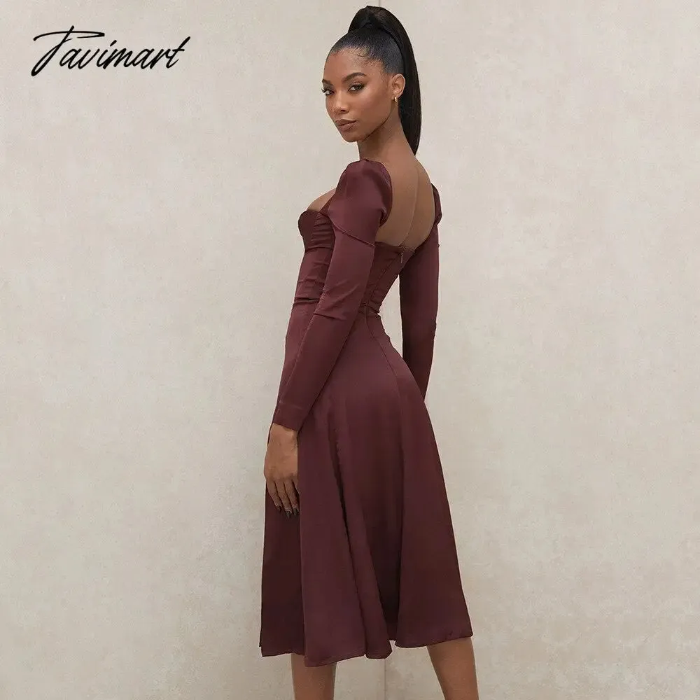 Tavimart High Quality Satin Bodycon Dress Maxi Women Summer Party Dress New House of Cb Dress Stretch Celebrity Evening Club Dress