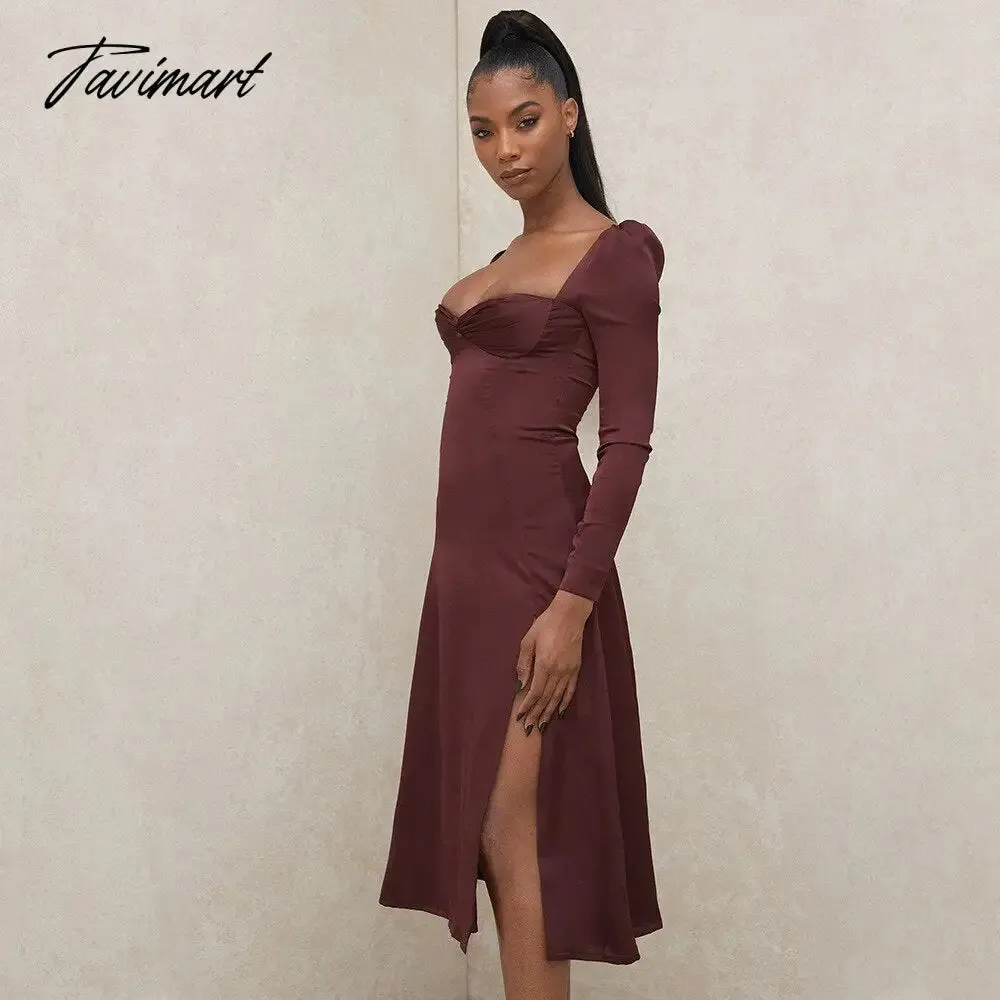 Tavimart High Quality Satin Bodycon Dress Maxi Women Summer Party Dress New House of Cb Dress Stretch Celebrity Evening Club Dress