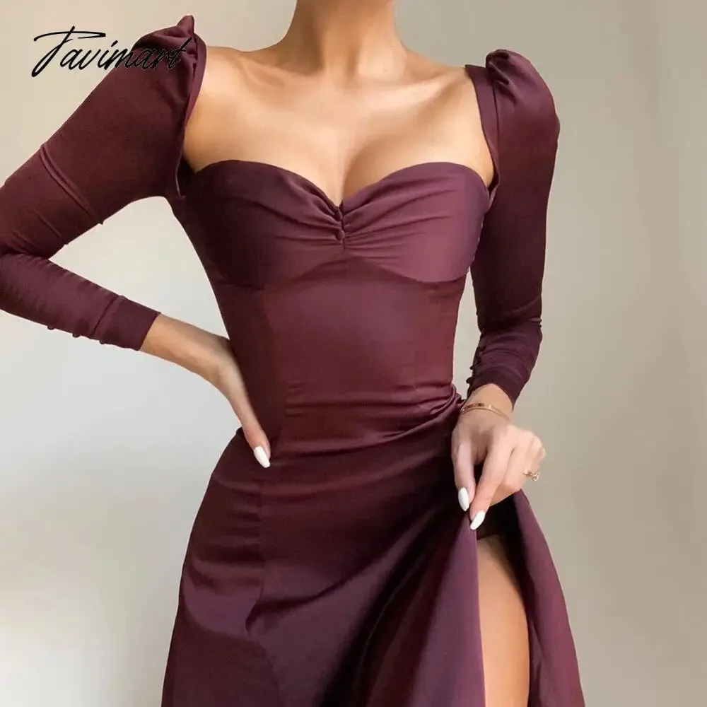 Tavimart High Quality Satin Bodycon Dress Maxi Women Summer Party Dress New House of Cb Dress Stretch Celebrity Evening Club Dress