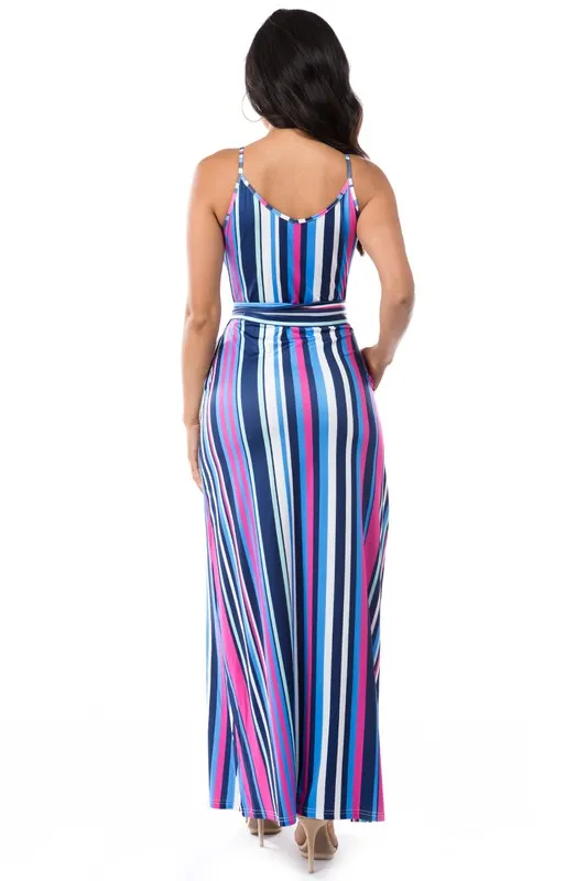 TEEK - PURPLE FUCHSIA DOWN STRIPE MAXI DRESS