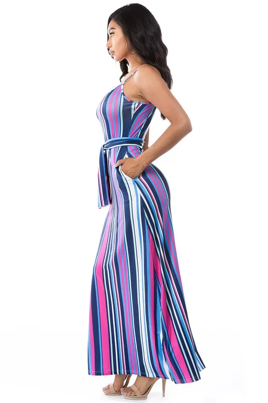 TEEK - PURPLE FUCHSIA DOWN STRIPE MAXI DRESS