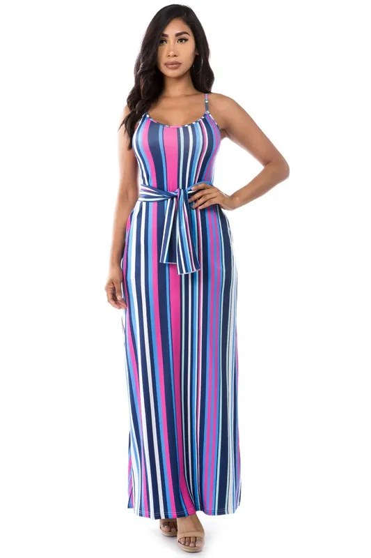 TEEK - PURPLE FUCHSIA DOWN STRIPE MAXI DRESS