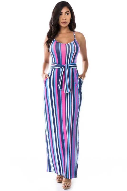 TEEK - PURPLE FUCHSIA DOWN STRIPE MAXI DRESS