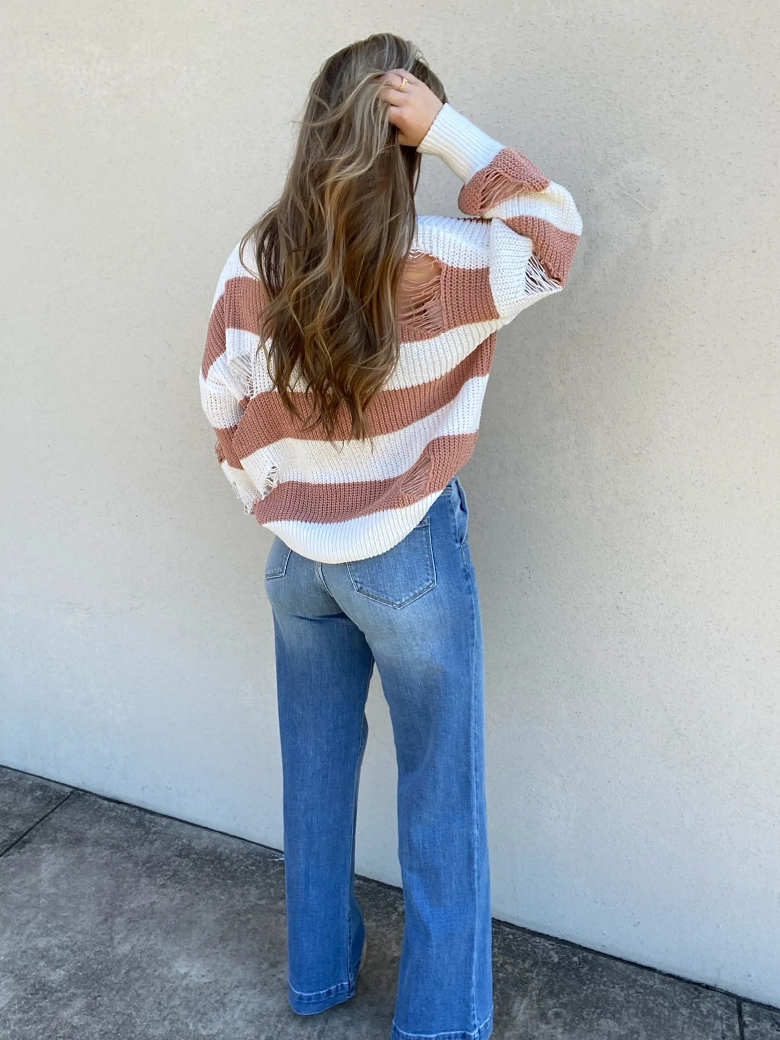 The 'Lolli' Distressed Sweater in Brick