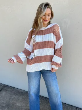 The 'Lolli' Distressed Sweater in Brick