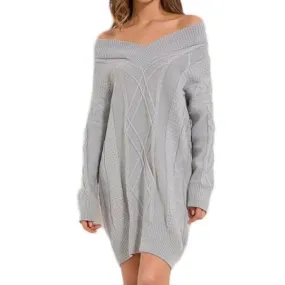 Thick Off Shoulder Knitted Sweater Dress