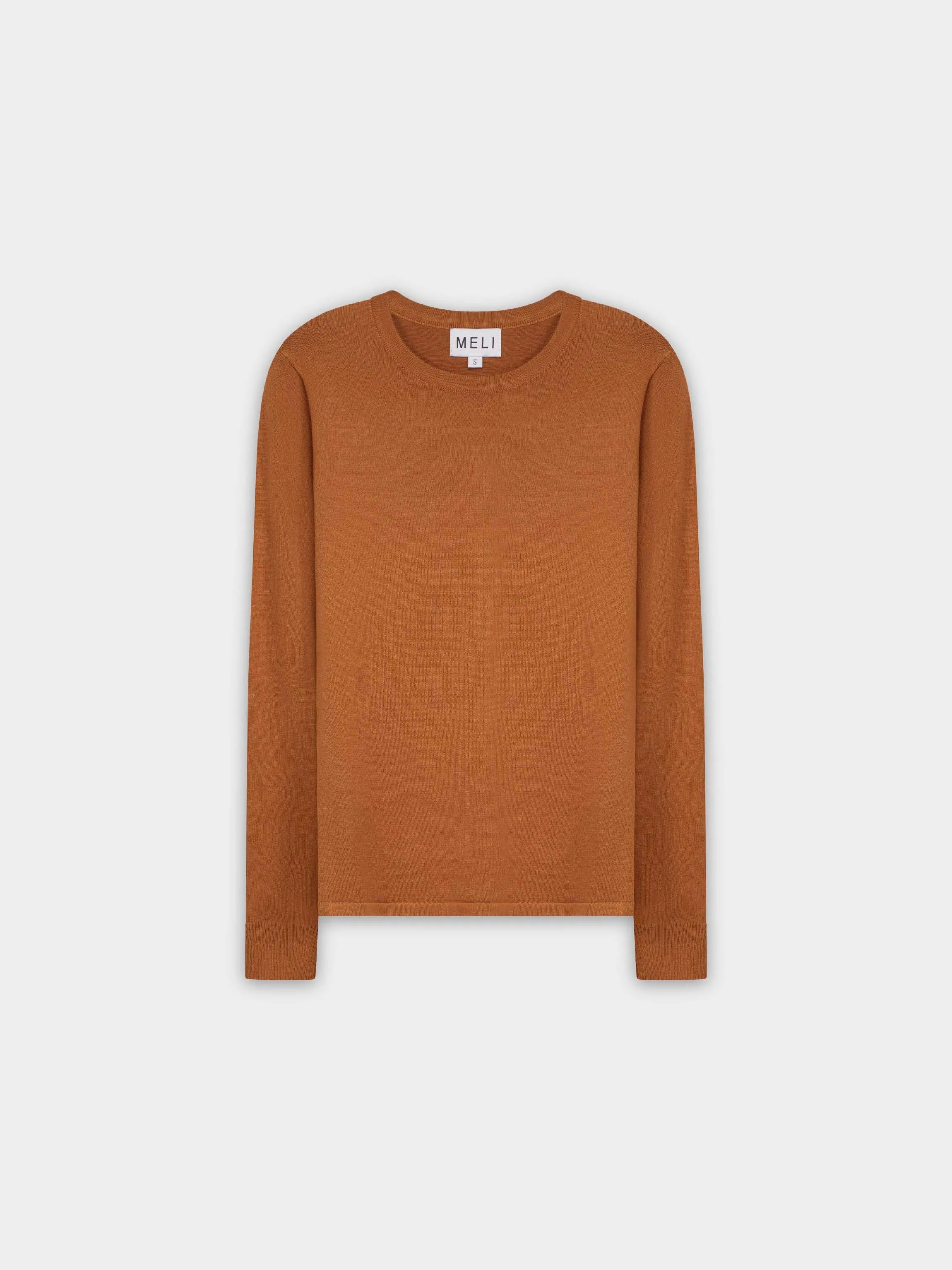 THIN KNIT CREW SWEATER-BROWN