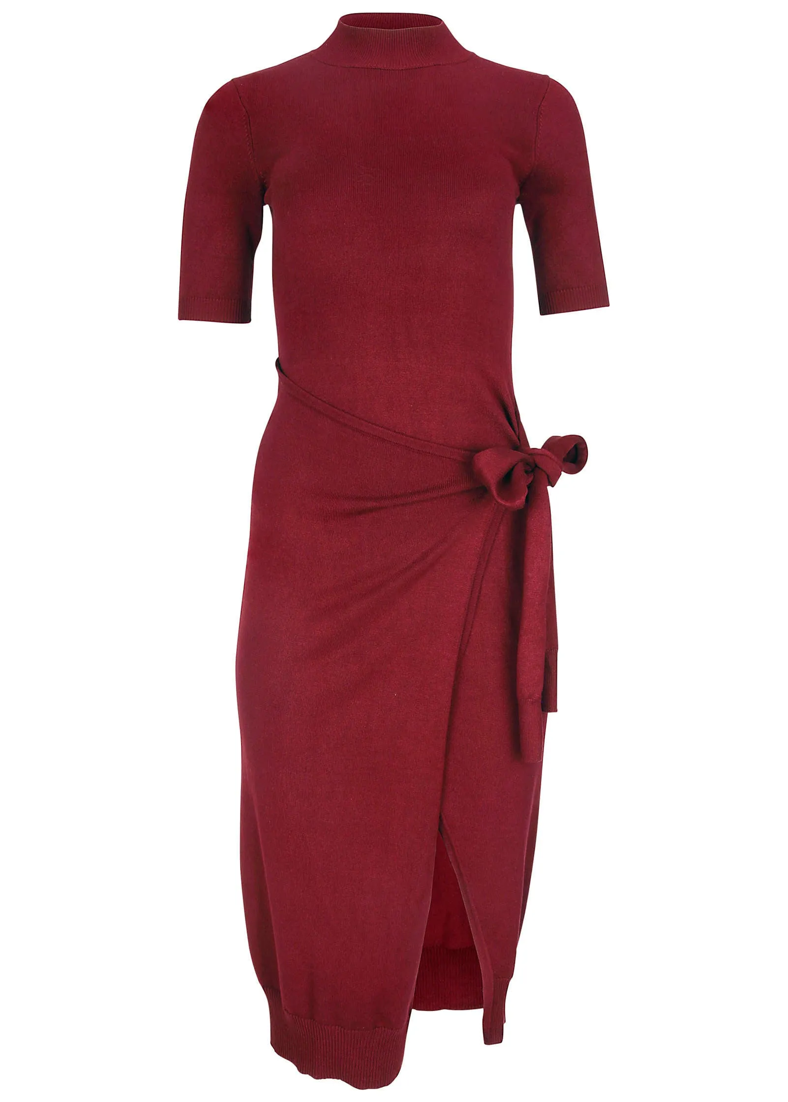 Tie Side Sweater Dress - Wine