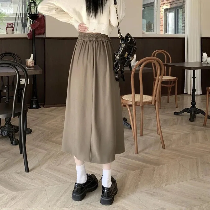 Toleet-Korean Fashion Suit Pleated Skirt Women 2024 Back Elastic High Waist Long Skirts Woman Preppy Style A Line School Skirt Female