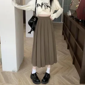 Toleet-Korean Fashion Suit Pleated Skirt Women 2024 Back Elastic High Waist Long Skirts Woman Preppy Style A Line School Skirt Female